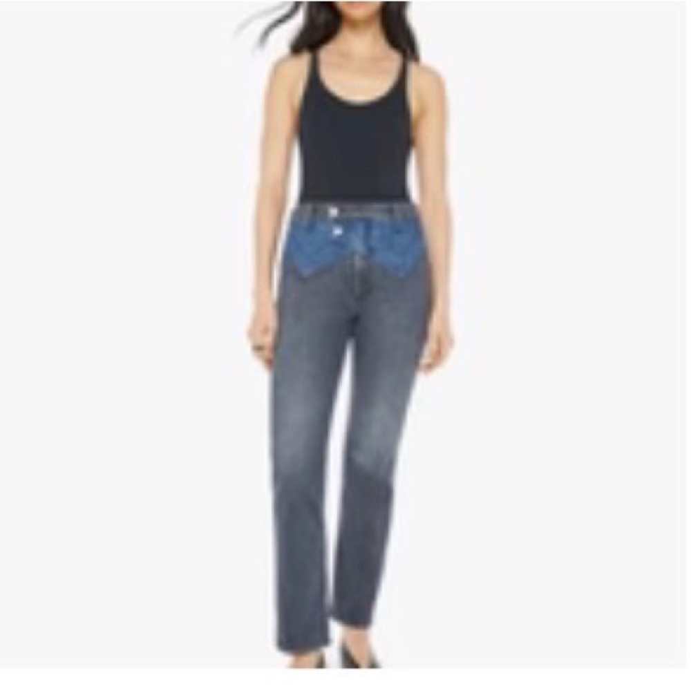 MOTHER Two-Tone Straight Leg Jeans - Blue and Black